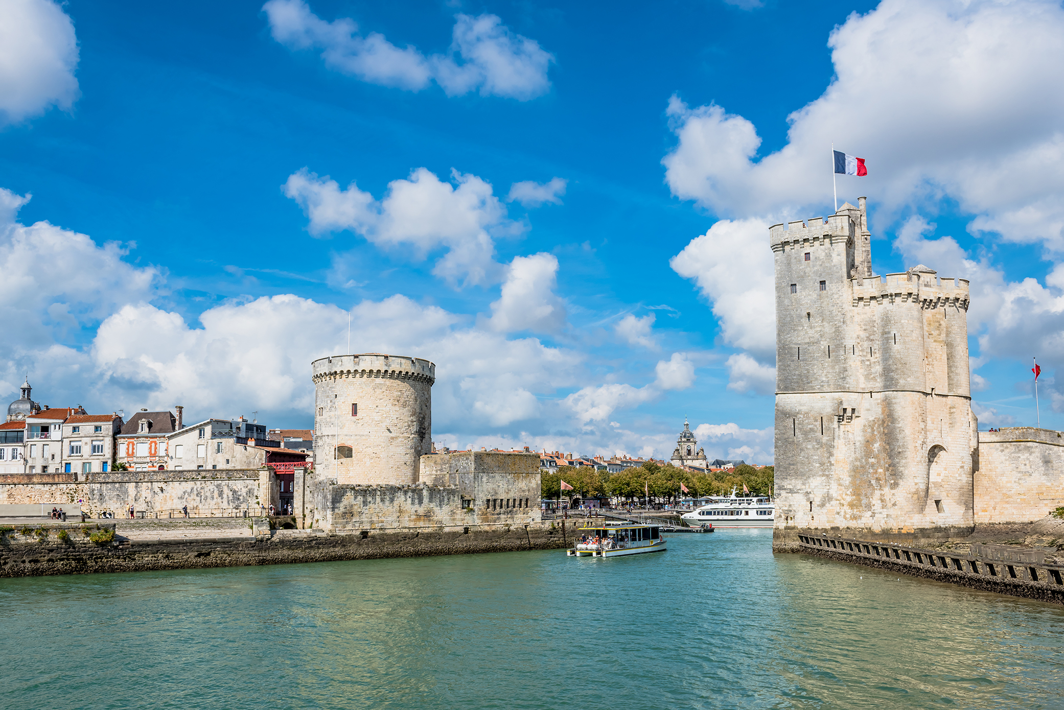 Old Harbour towers of ancient fortress of La Rochelle France